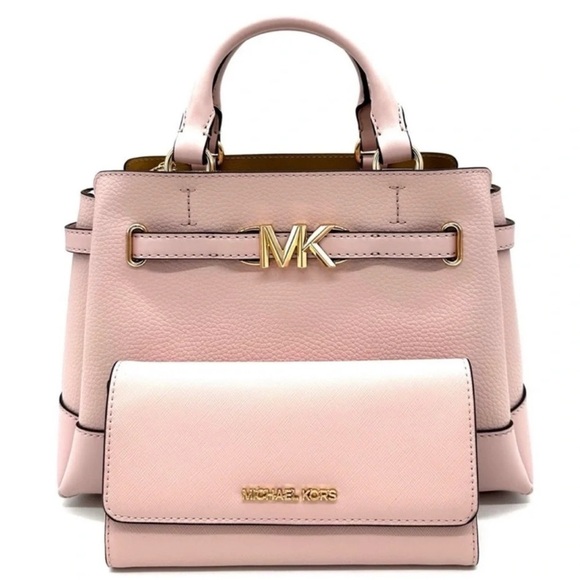 Michael Kors Reed Small Satchel Crossbody Bag & Large Trifold Wallet Light Pink - Picture 2 of 16